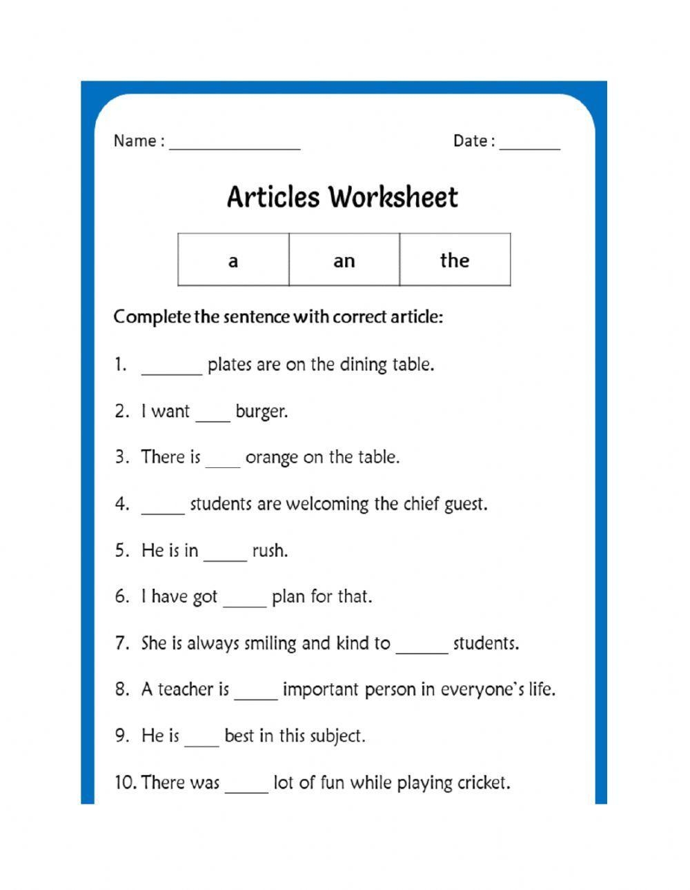 Articles Interactive Exercise For Grade 2 Live Worksheets 