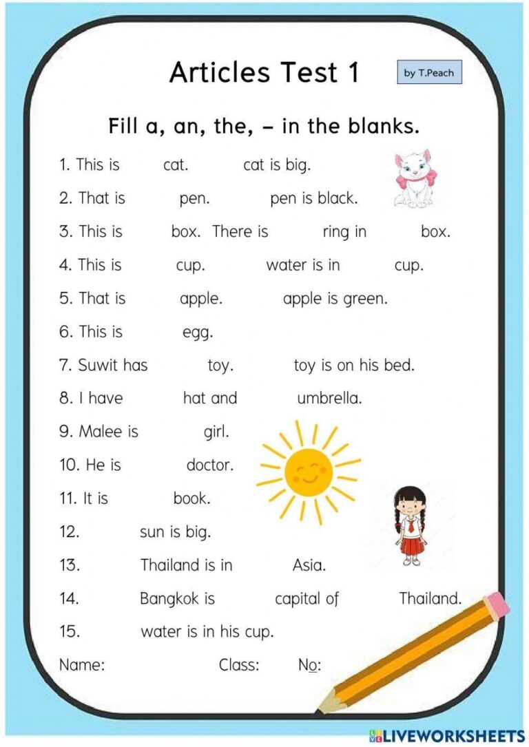 Articles Worksheet For Class 4 - Download Free Printable Templates