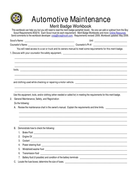 Auto Maintenance Merit Badge Worksheet Worksheets Library
