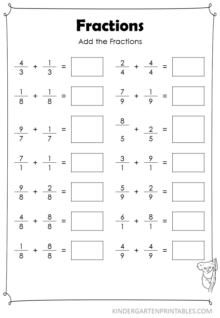 Basic Fraction Addition Worksheets