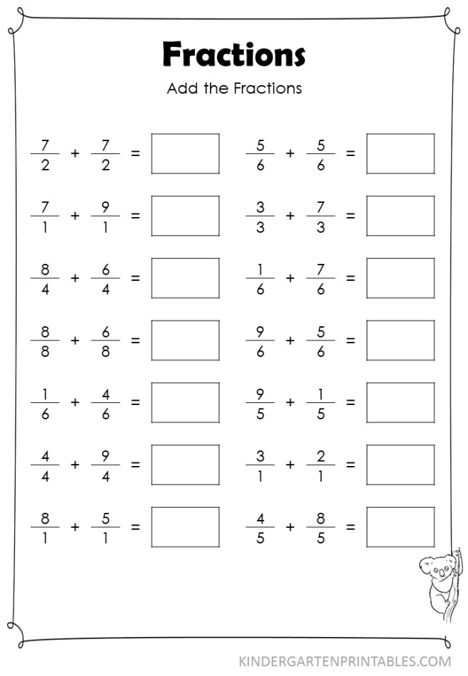 Basic Fraction Addition Worksheets