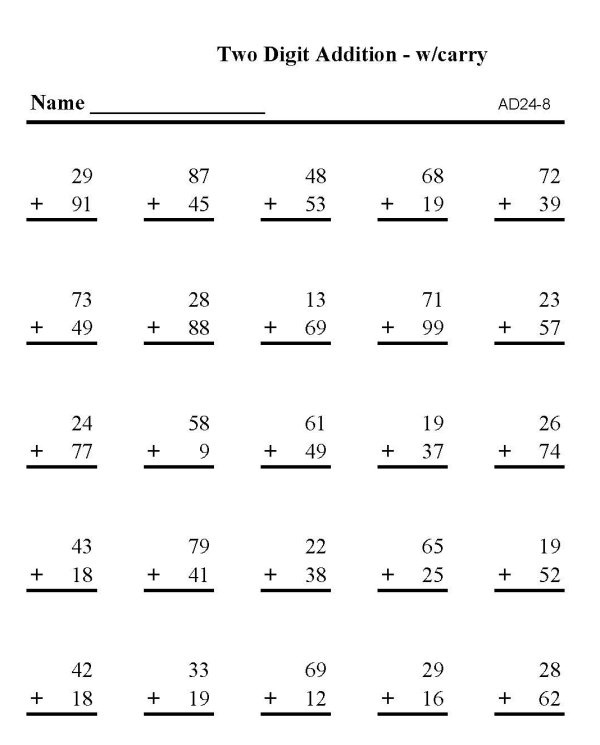BlueBonkers Practice Math Addition Sheets 2 Digit Numbers P8