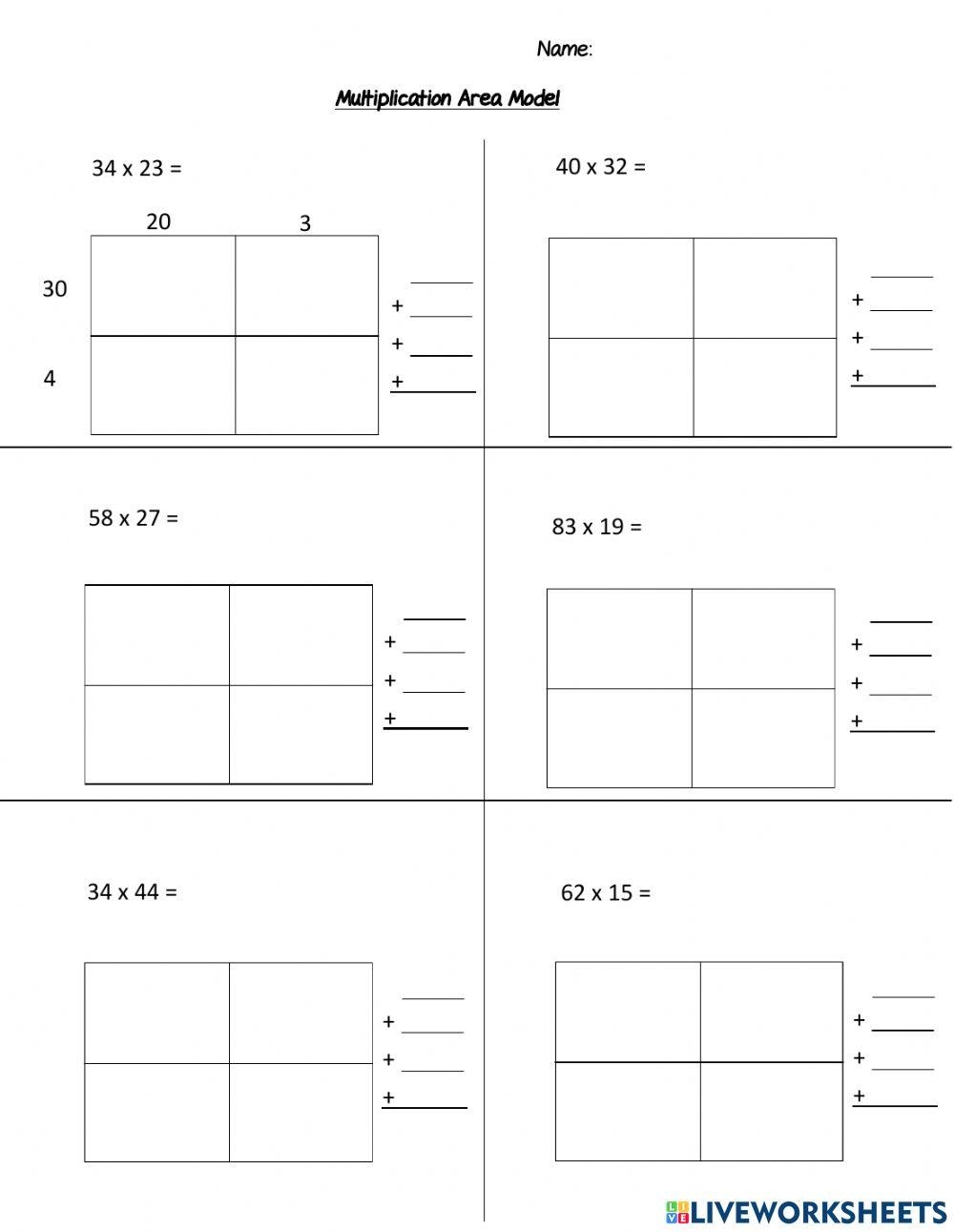 Box Method Multiplication Worksheets PDF Partial Product Worksheets 