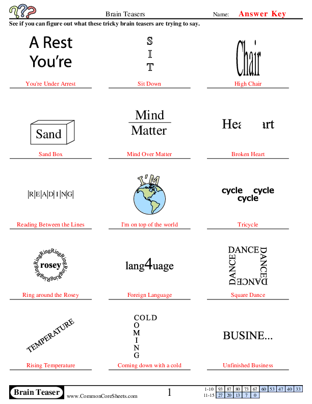 Brain Teasers Worksheet Download