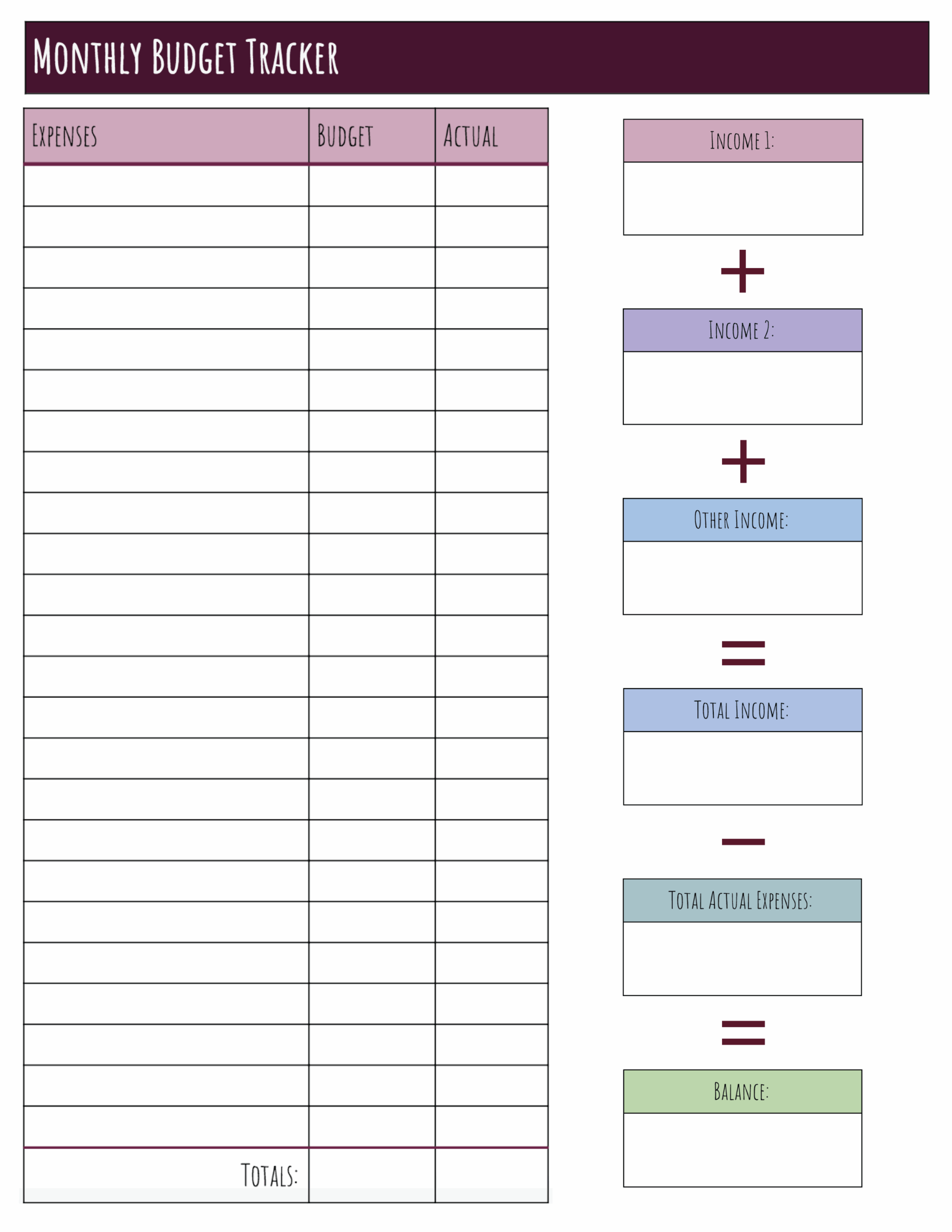 Budget Templates Free Printable