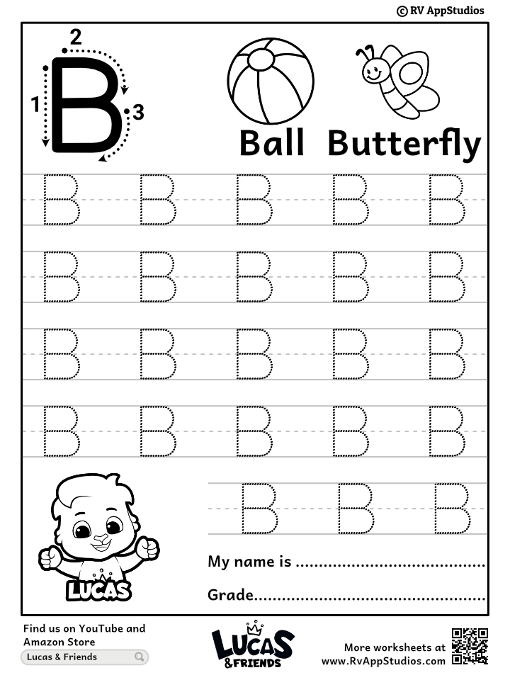 Capital Letter B Tracing Worksheet Trace Uppercase Letter B 