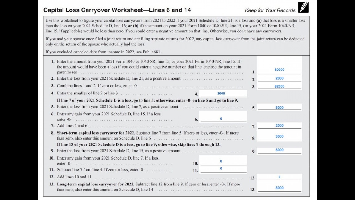 Capital Loss Carryover Worksheet Printable PDF Template