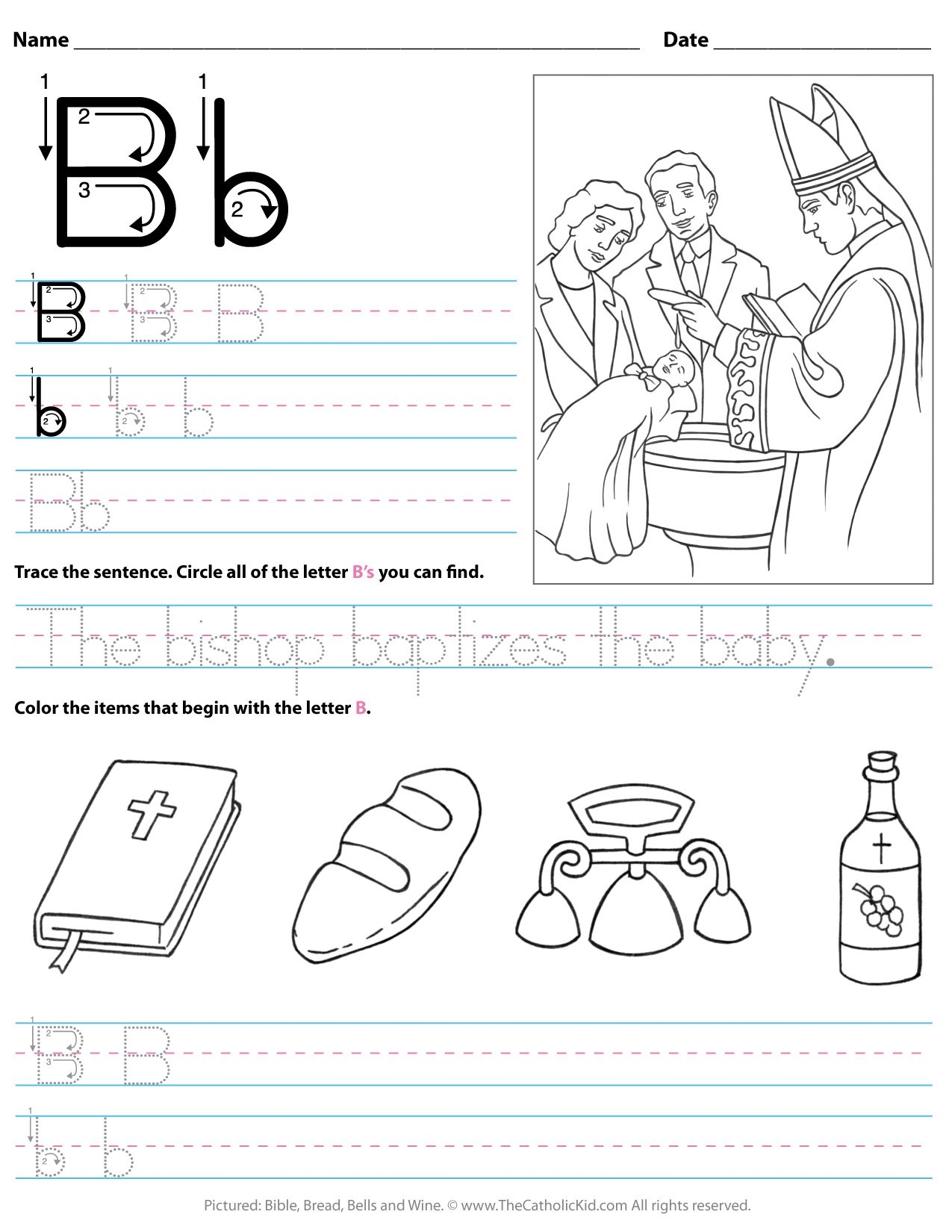 Catholic Alphabet Letter B Worksheet Preschool Kindergarten 
