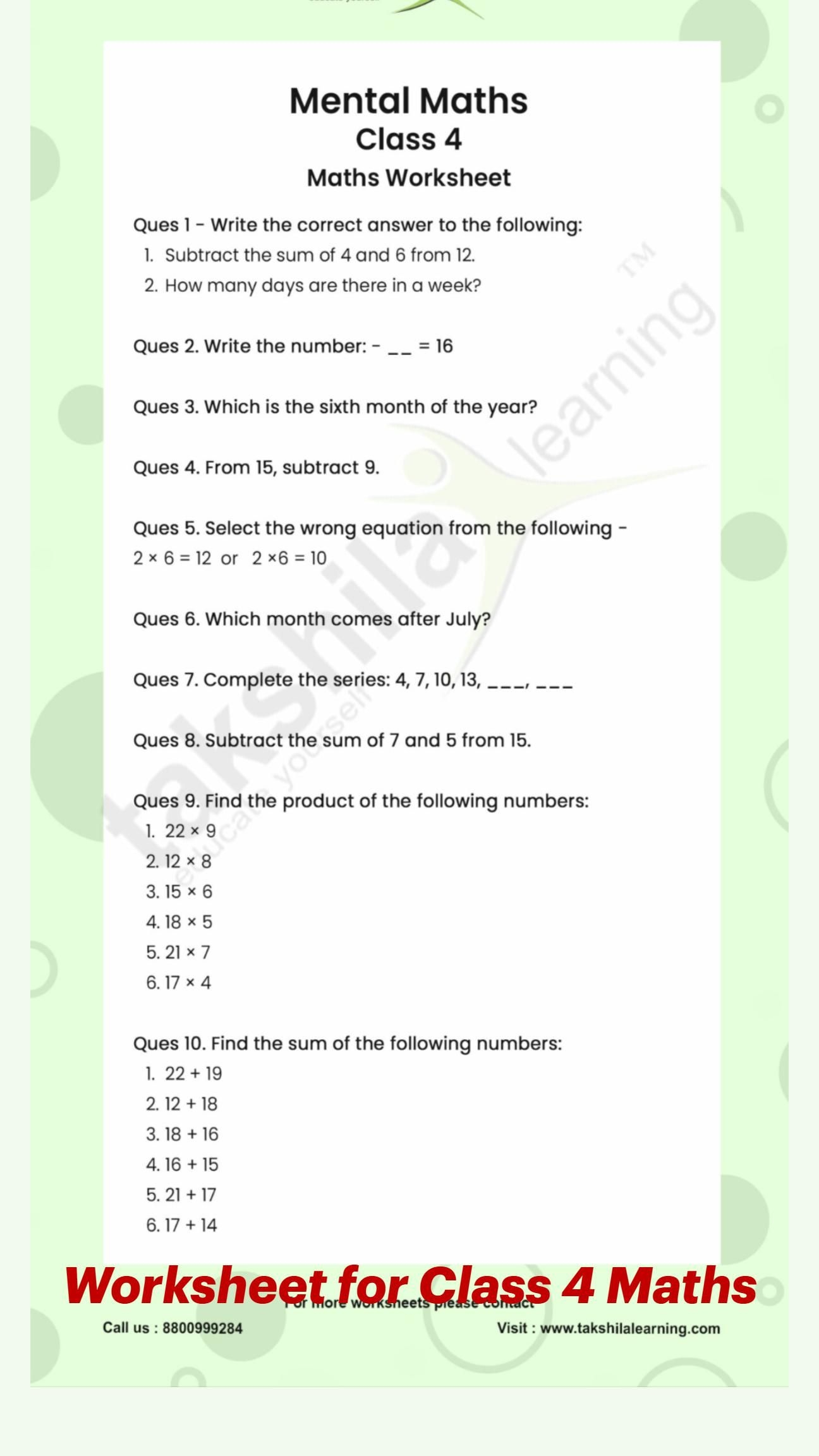 Cbse Mental Maths Class 4 Worksheet Maths Practice Worksheet Artofit