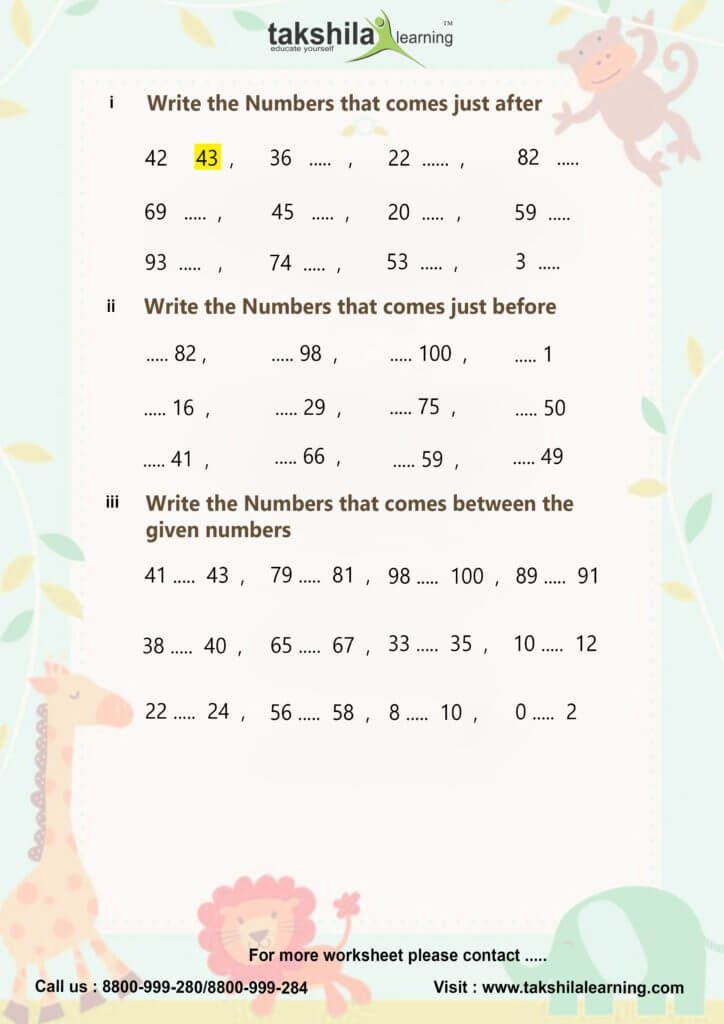 CBSE NCERT Worksheet For Class 1 Maths 1 Grade Worksheets Free 