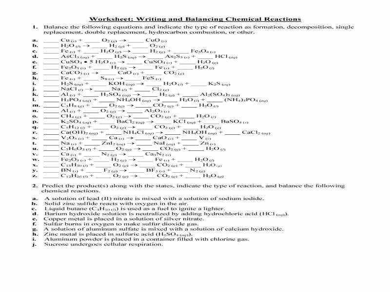 Chemical Reactions Types Worksheet Best Of Types Chemical Reactions