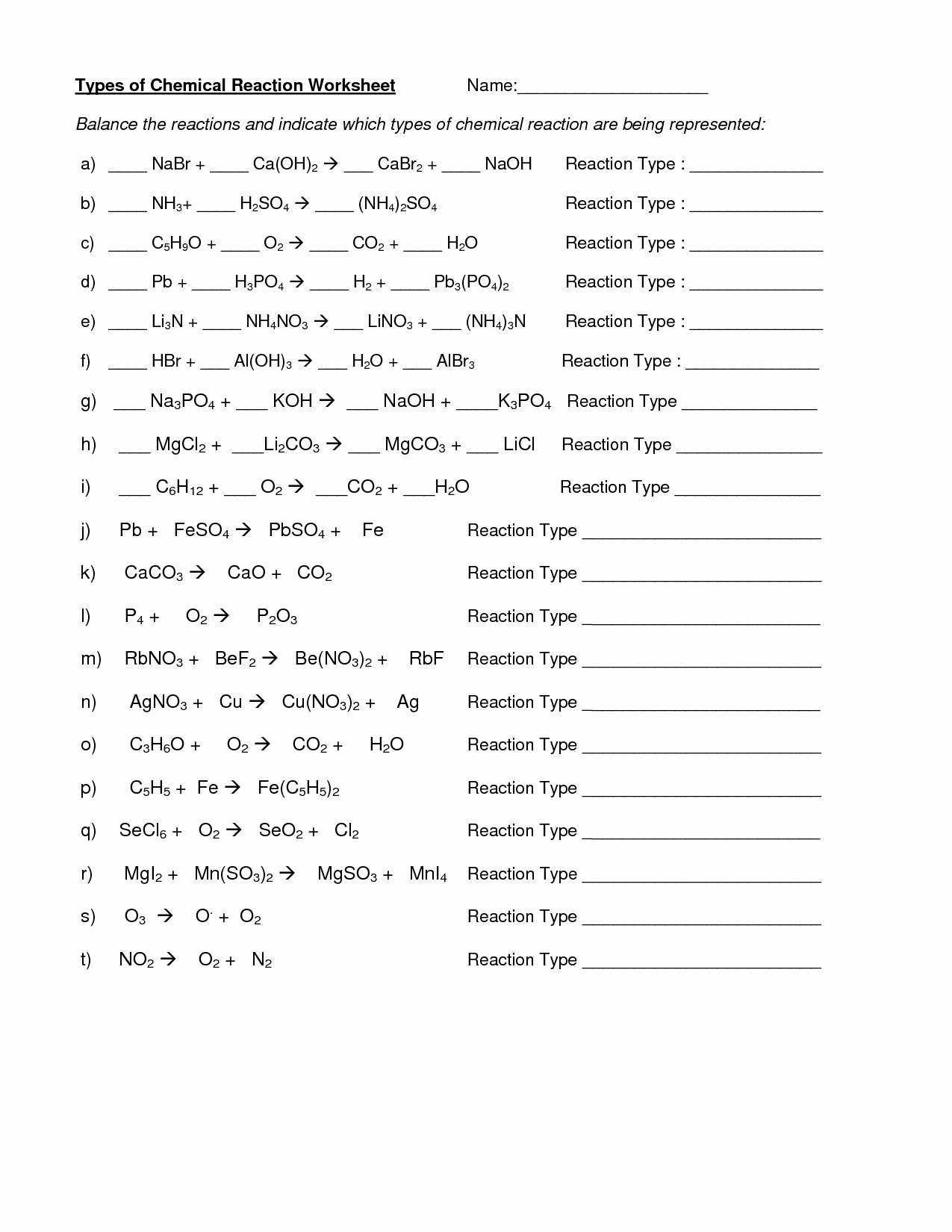 Chemical Reactions Types Worksheet Luxury 15 Best Of Chemical Reactions 