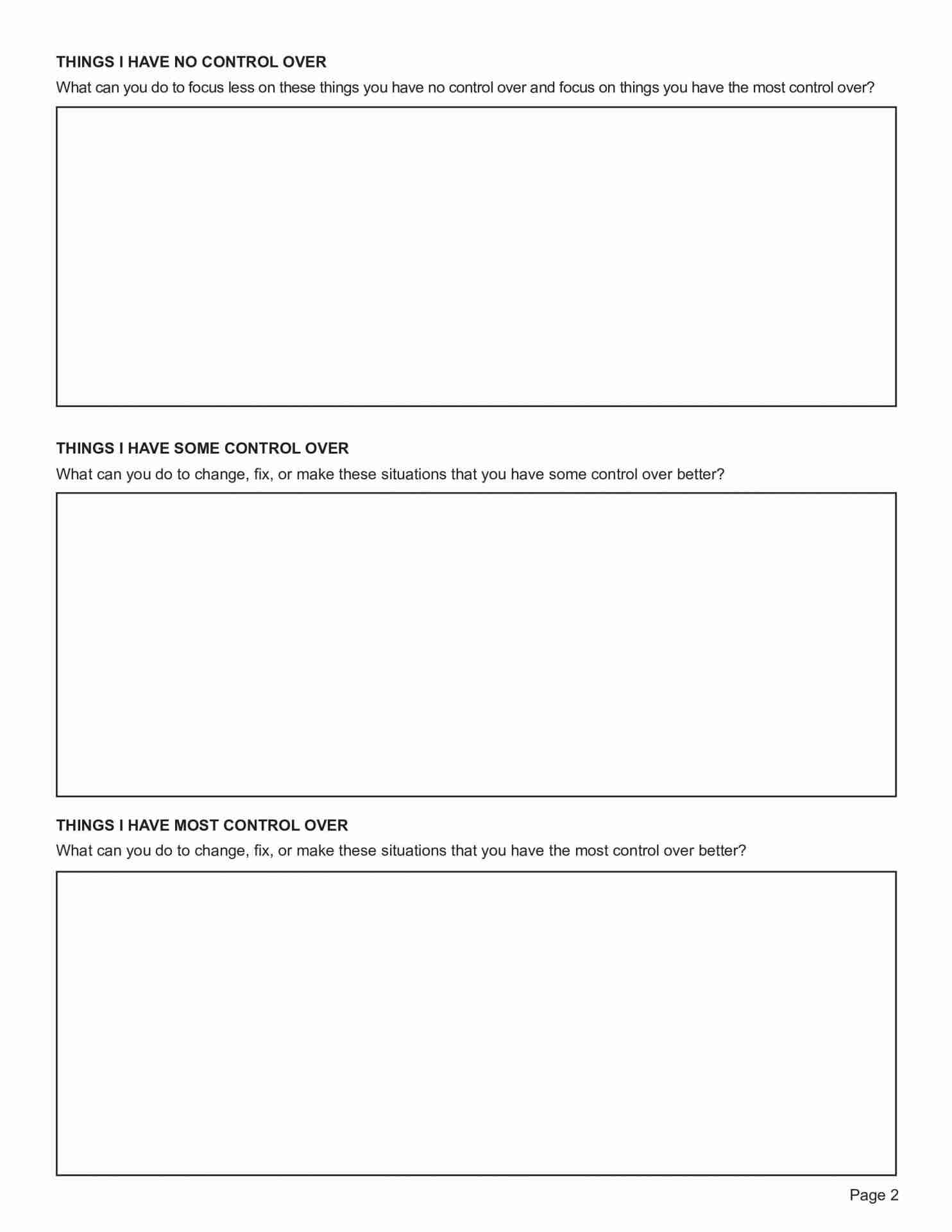 Circle Of Control Worksheet Editable Fillable Printable PDF 