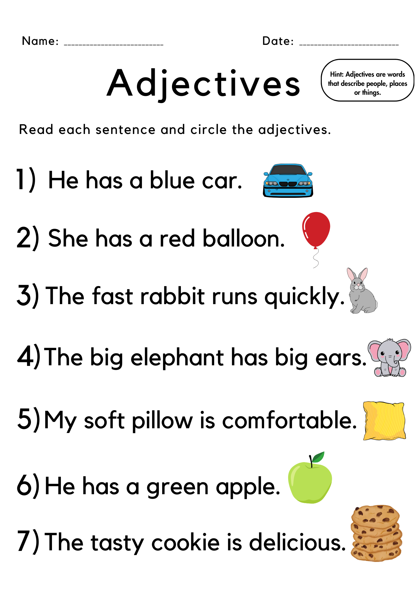 Circle The Adjective With Answers Worksheet For Grade 1 Teaching 