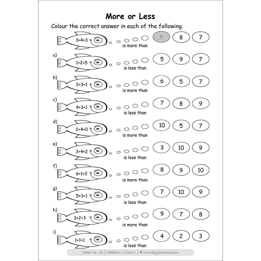 Class 1 Maths Addition Activity Based Worksheets Key2practice 