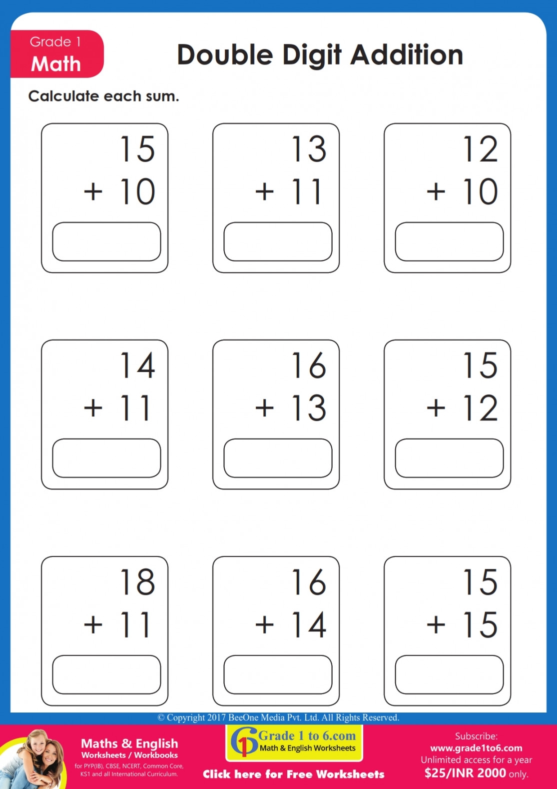 Class 1 Maths Worksheet Printable PDF Template