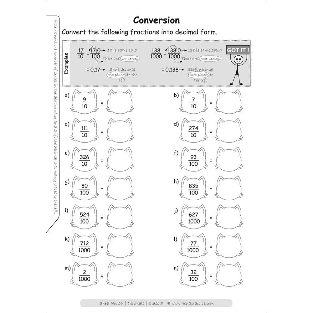 Class 5 Maths Worksheets I Chapter Decimals Key2practice Workbooks 