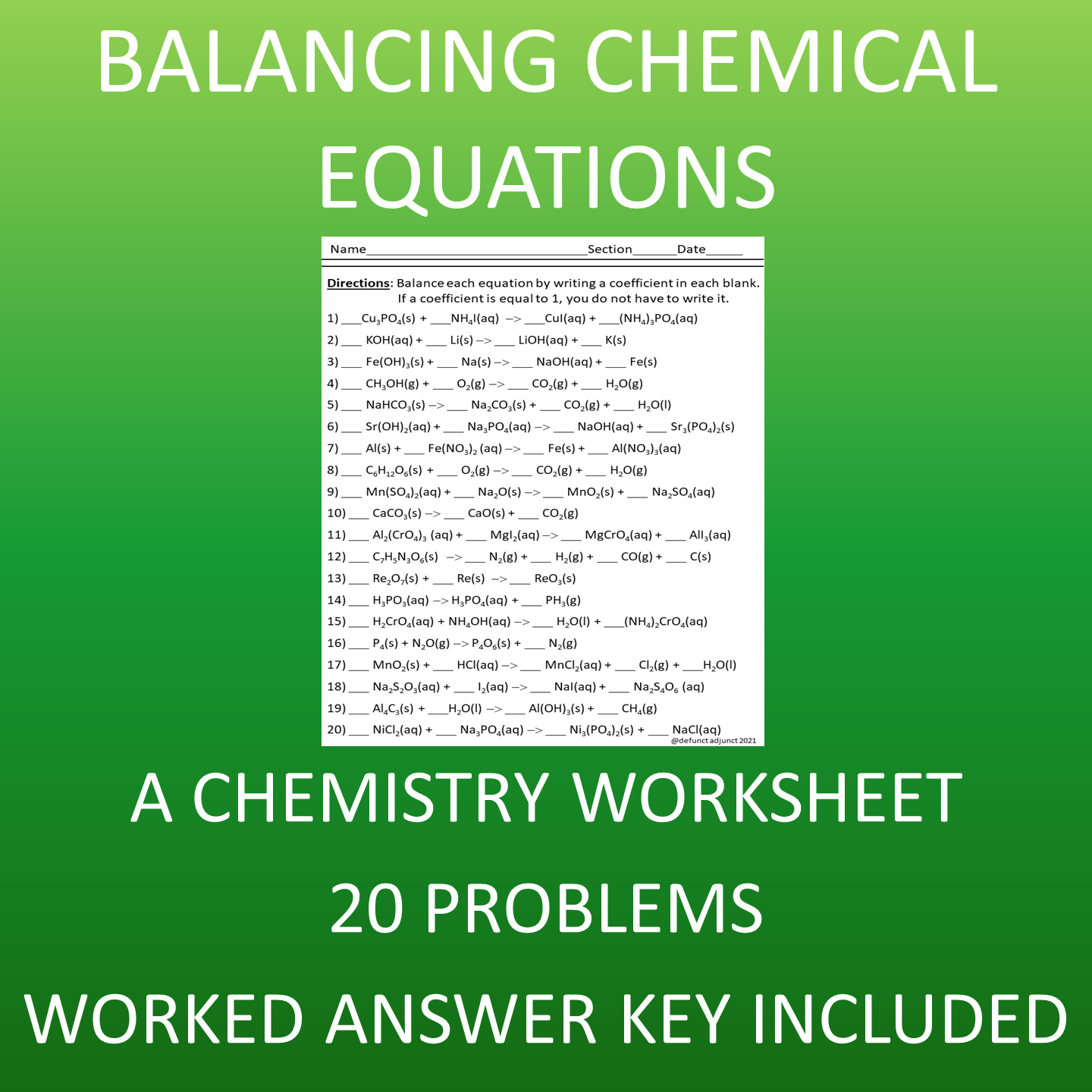 Classifying And Balancing Chemical Reactions Worksheet By Math 