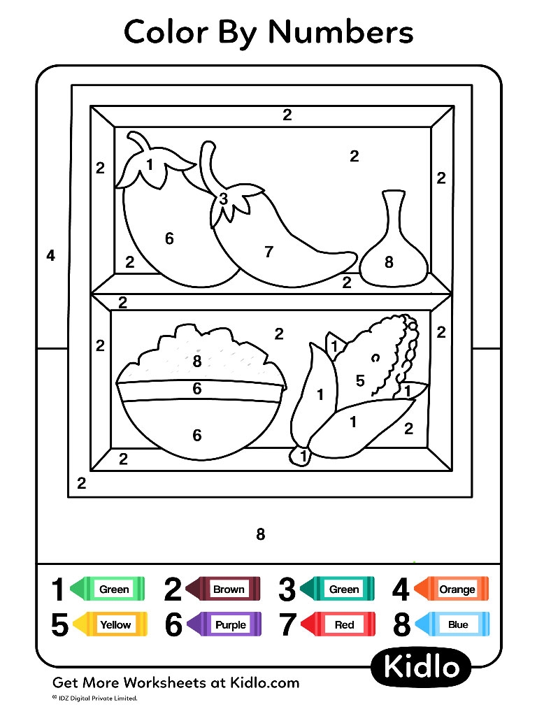 Color By Numbers Vegetables Worksheet 21 Kidlo