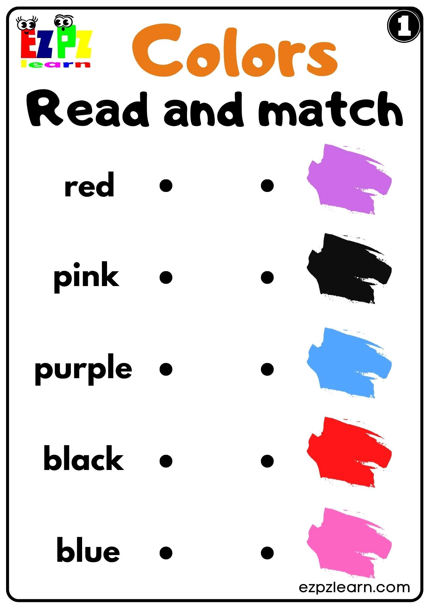 Colors Read And Match Worksheet For K5 Kindergarten And ESL PDF 