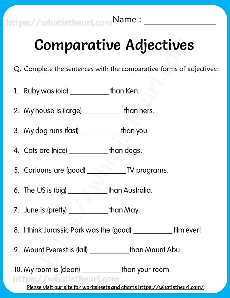 Comparative Adjectives Worksheet For Kids