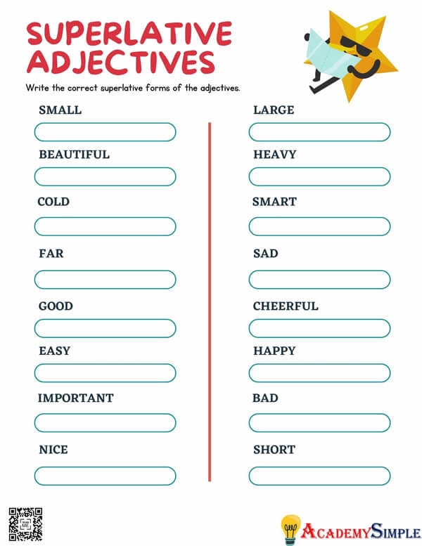 Comparative And Superlative Adjectives Worksheet Part Superlative Hot 