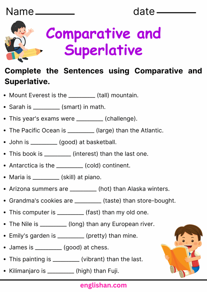 Comparative Superlative Worksheet - Download Free Printable Templates