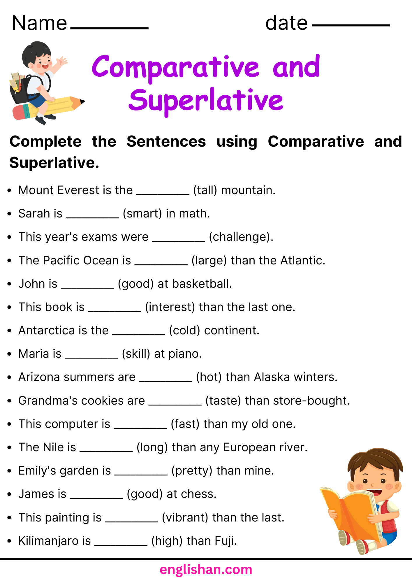 Comparative And Superlative Worksheets And Exercises Comparative And