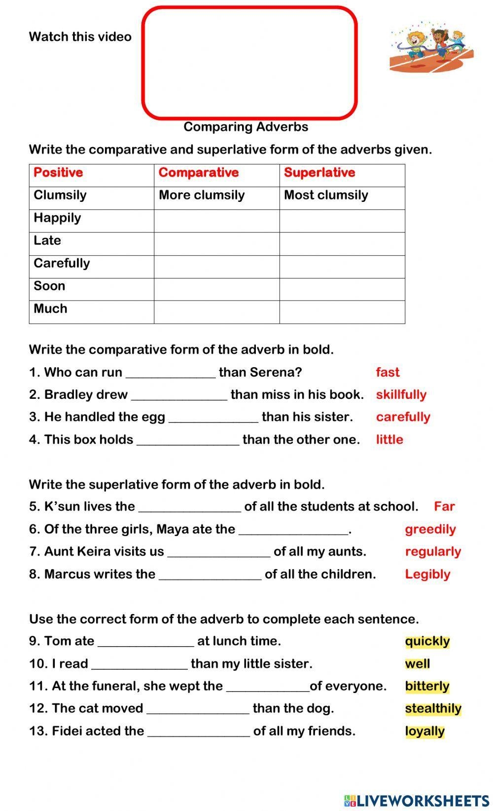 Comparing Adverbs Worksheet Live Worksheets Worksheets Library