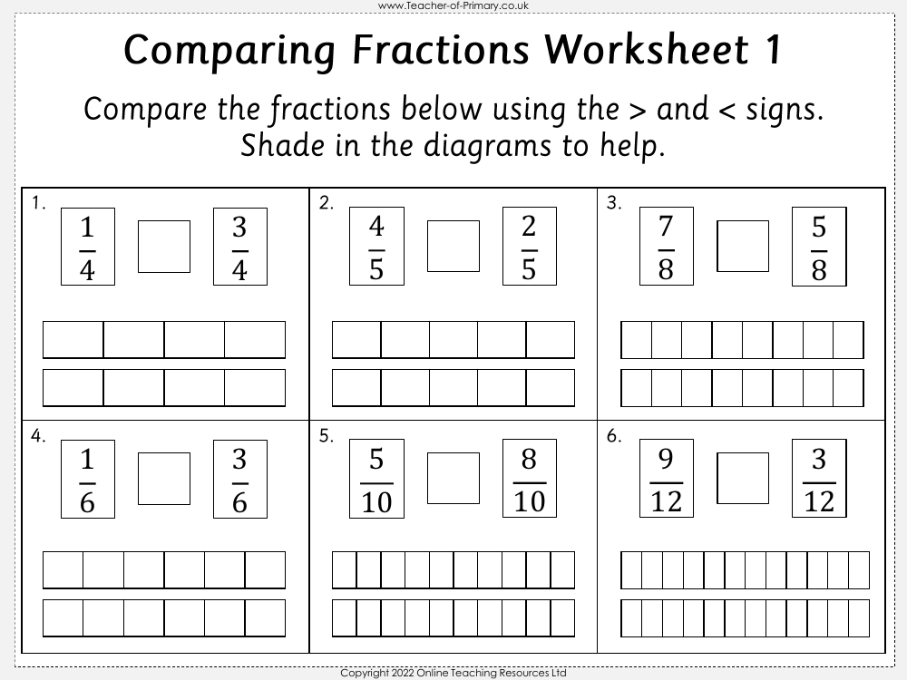 Comparing And Ordering Fractions Worksheet Maths Year 3 