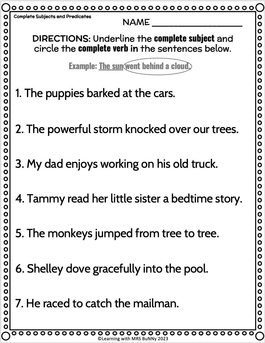 Complete Subjects Predicates Worksheets K5 Learning Worksheets 