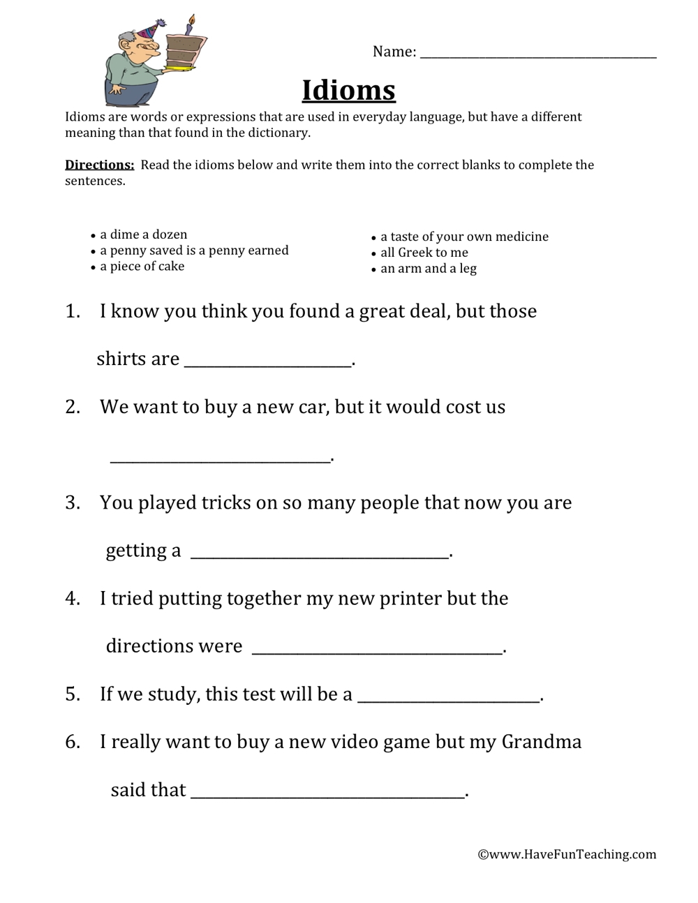 Completing Idioms Worksheet By Teach Simple