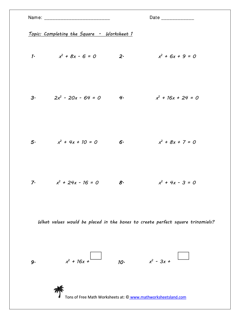 Completing The Square Worksheet Word Worksheet Quadraticworksheet
