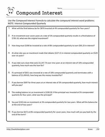 Compound Interest Worksheet 15 Worksheets