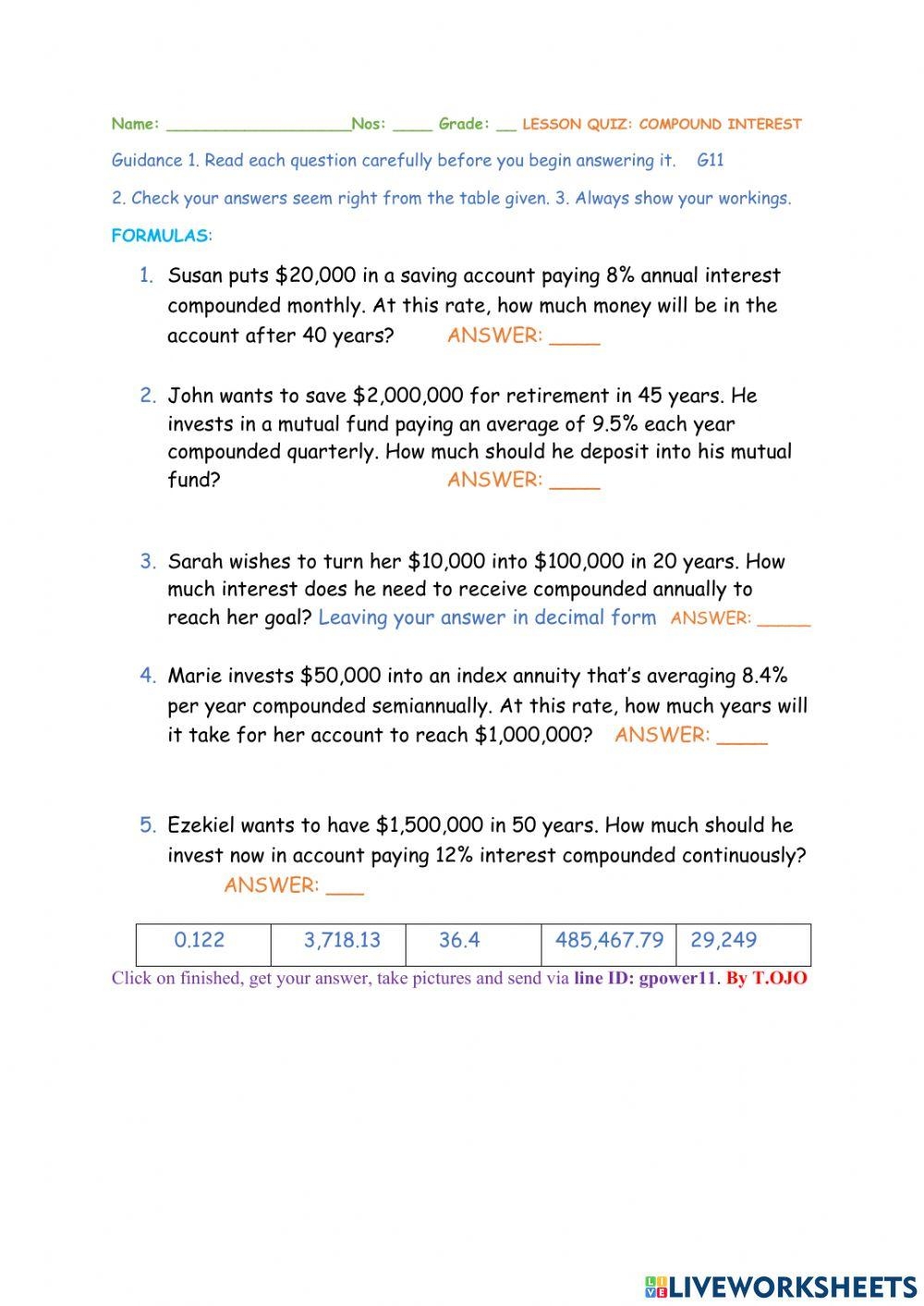 Compound Interest Worksheet With Answer Key pdf 20 Scaffolded 