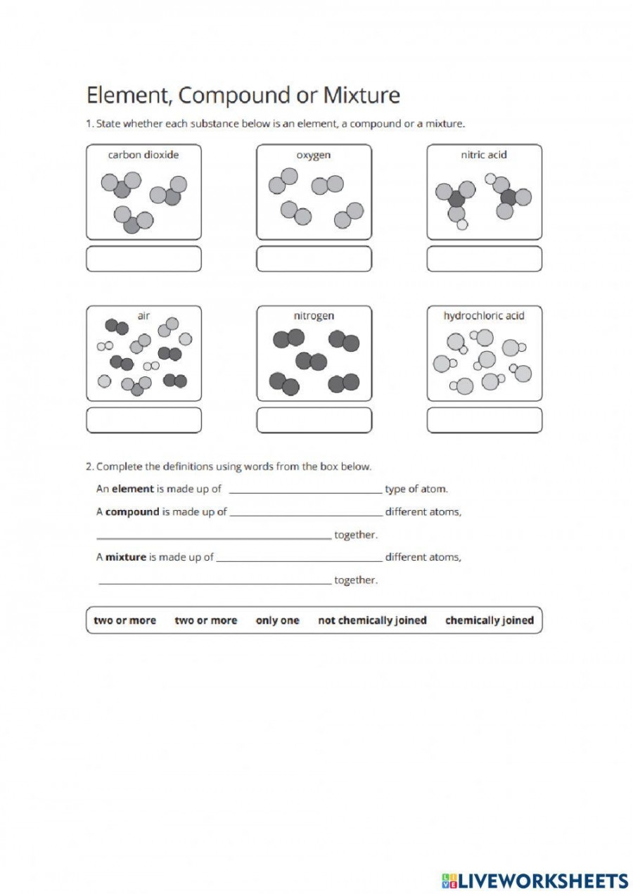 Compounds Mixtures And Elements Worksheet Printable PDF Template