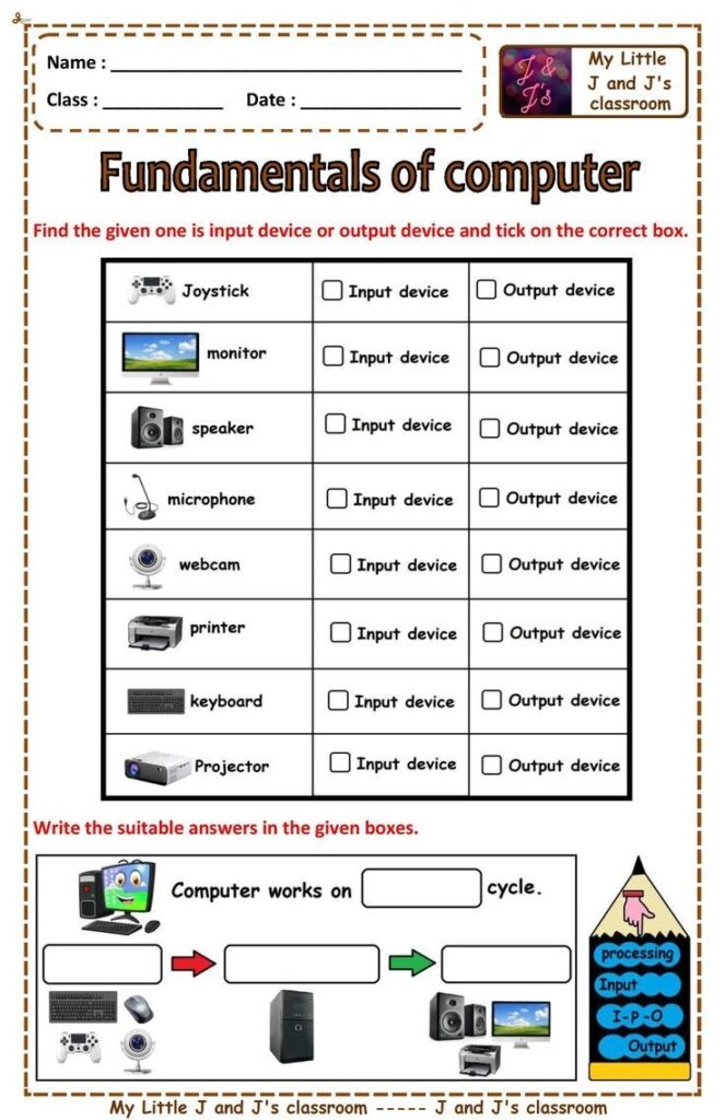 Basic Computer For Class One Computer Worksheet For Class 1 - Download Free Printable Templates