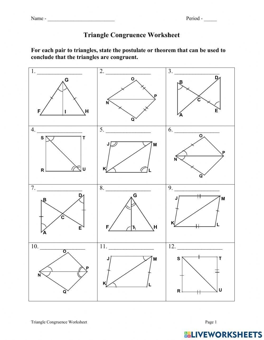Congruence Of Triangles Worksheet Live Worksheets Worksheets Library