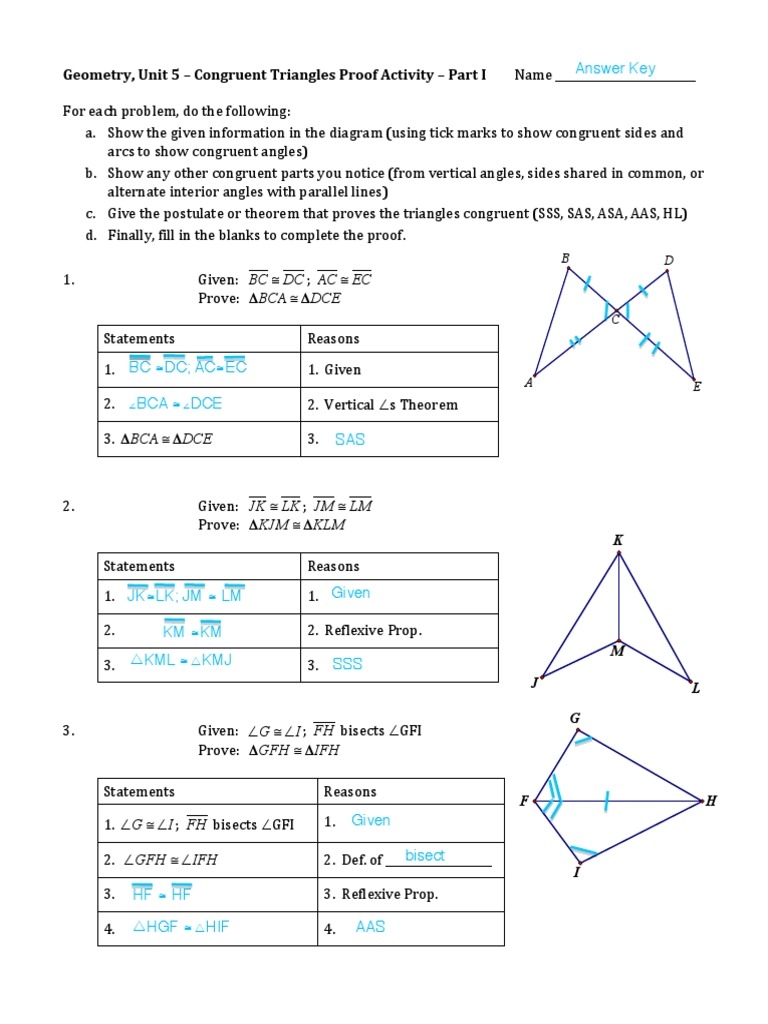 Congruent Triangles Proof Worksheet 1 Answers PDF Euclid 
