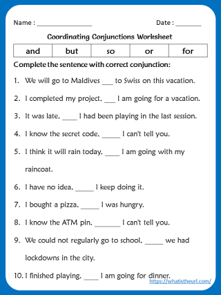 Conjunctions Worksheets With Answers key Your Home Teacher