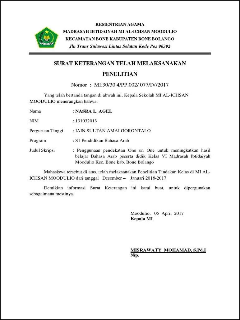 Contoh Surat Keterangan Mahasiswa Yang Sudah Observasi Di Sekolah 