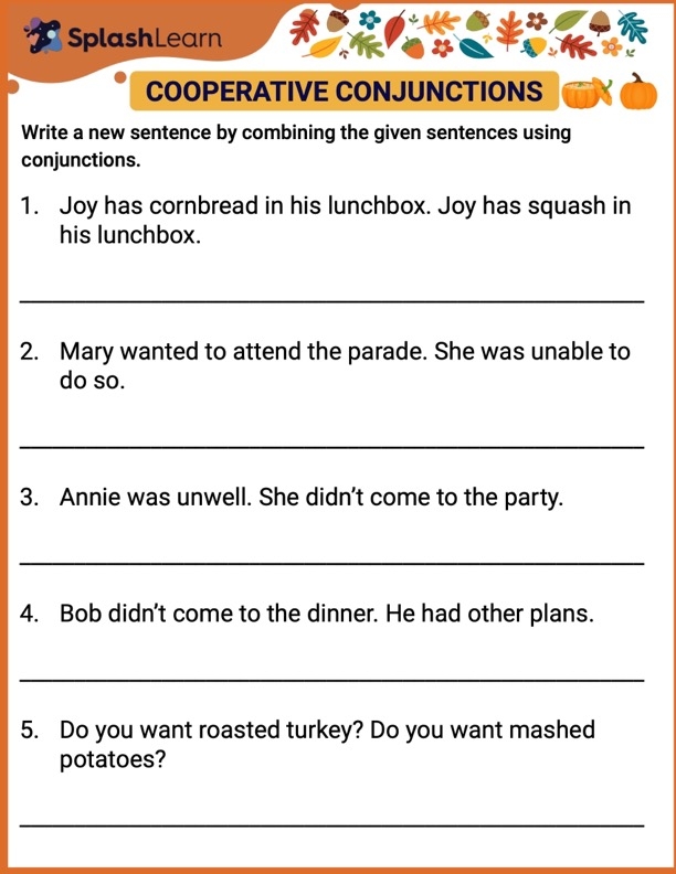 Cooperative Conjunctions Printable Grammar Worksheet Worksheets Library