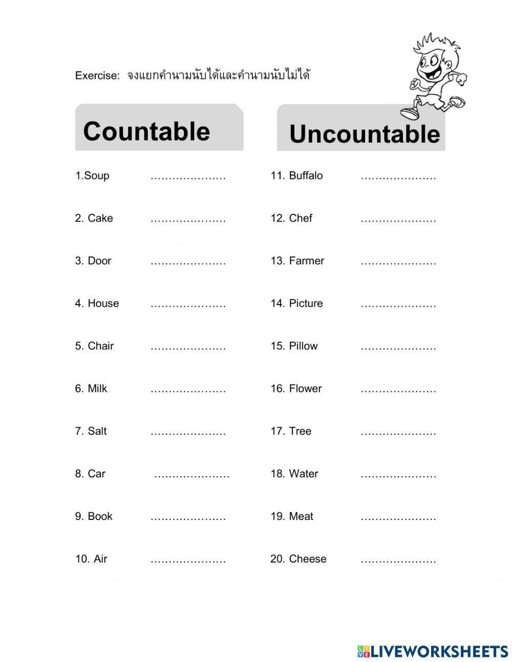 Countable And Uncountable Nouns Exercise For Grade 4 Live Worksheets 