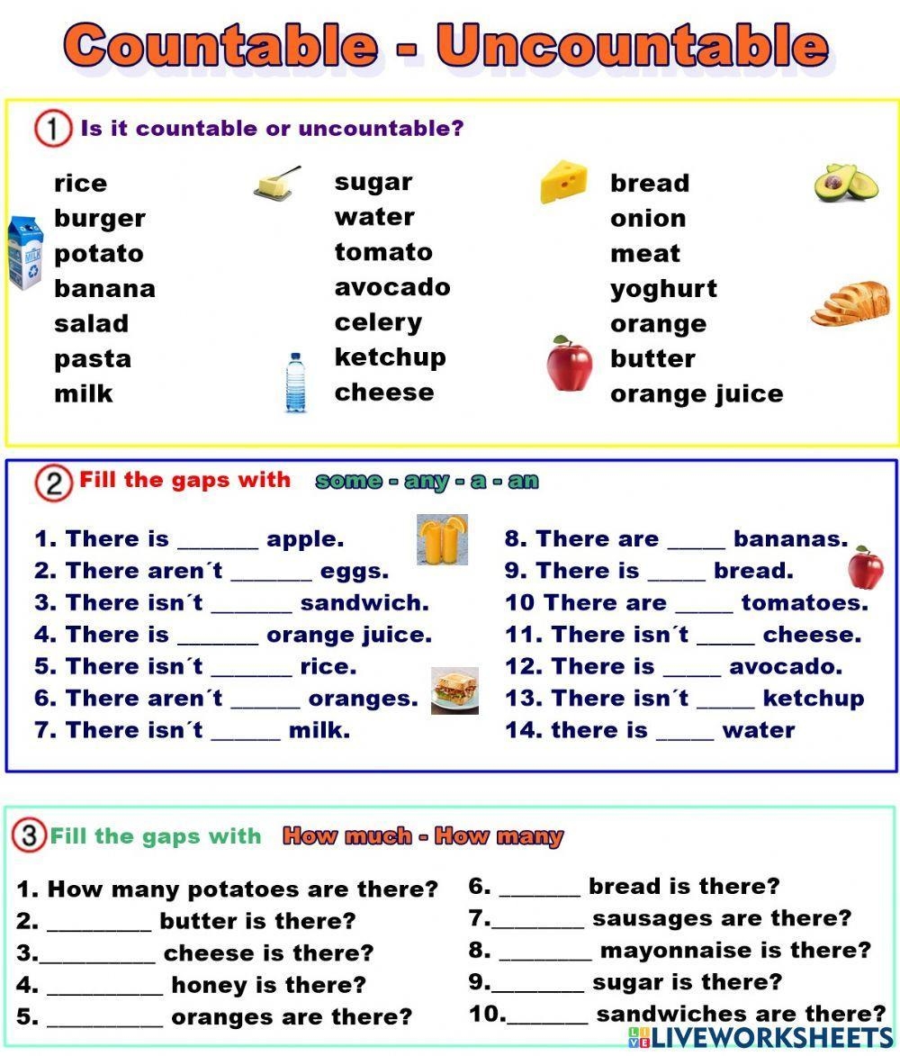 Countable Uncountable Interactive Activity Live Worksheets 