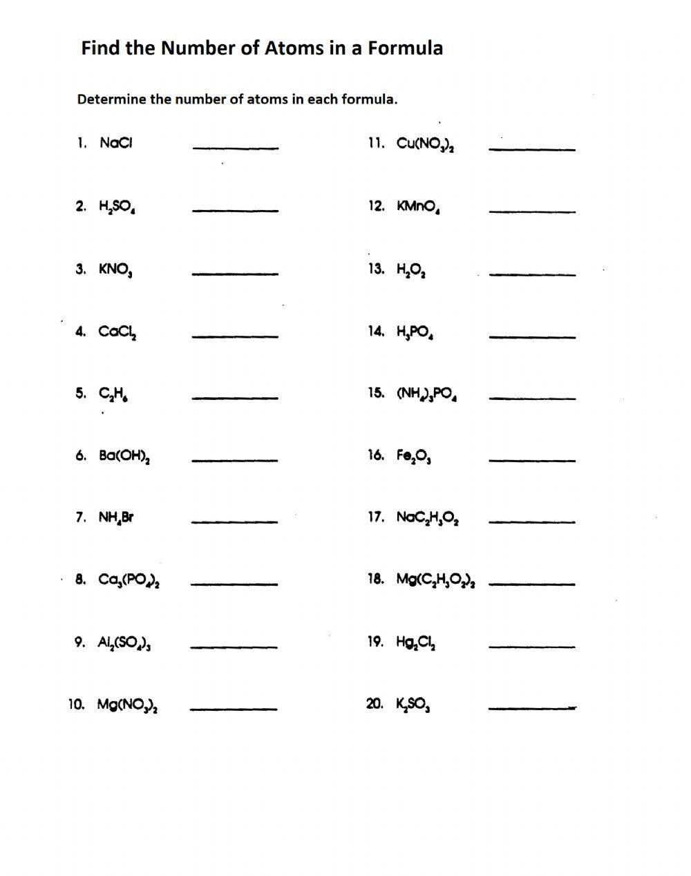 Counting Atoms In A Formula Worksheet Live Worksheets Worksheets 