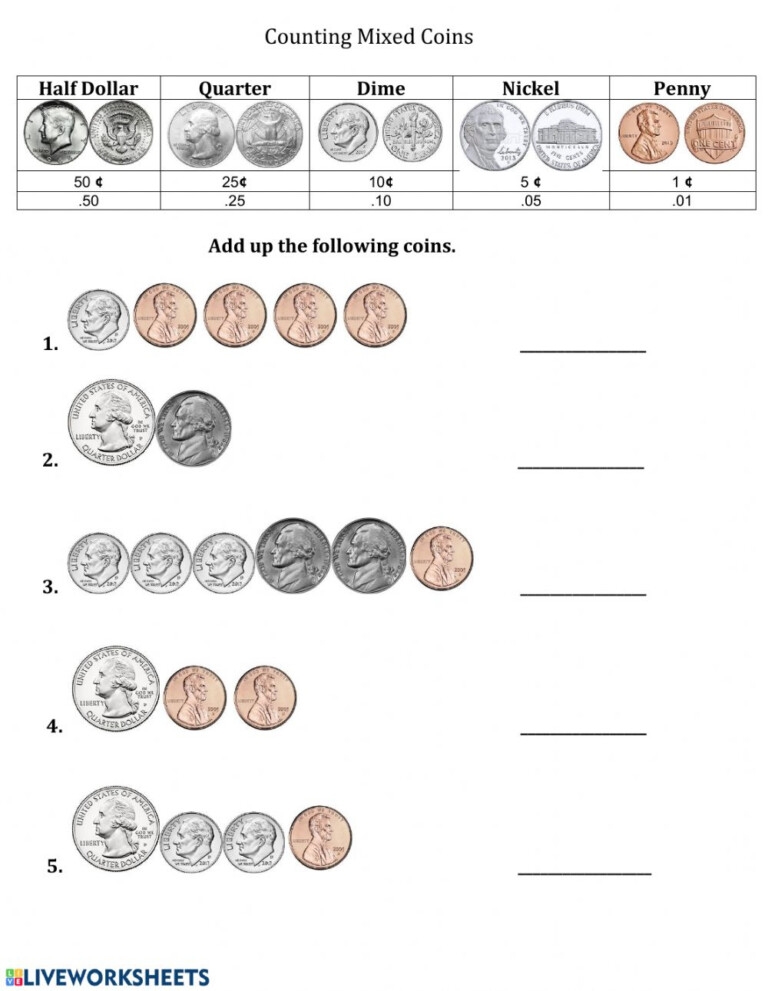 Counting Mixed Coins 1 Worksheet CountingWorksheets