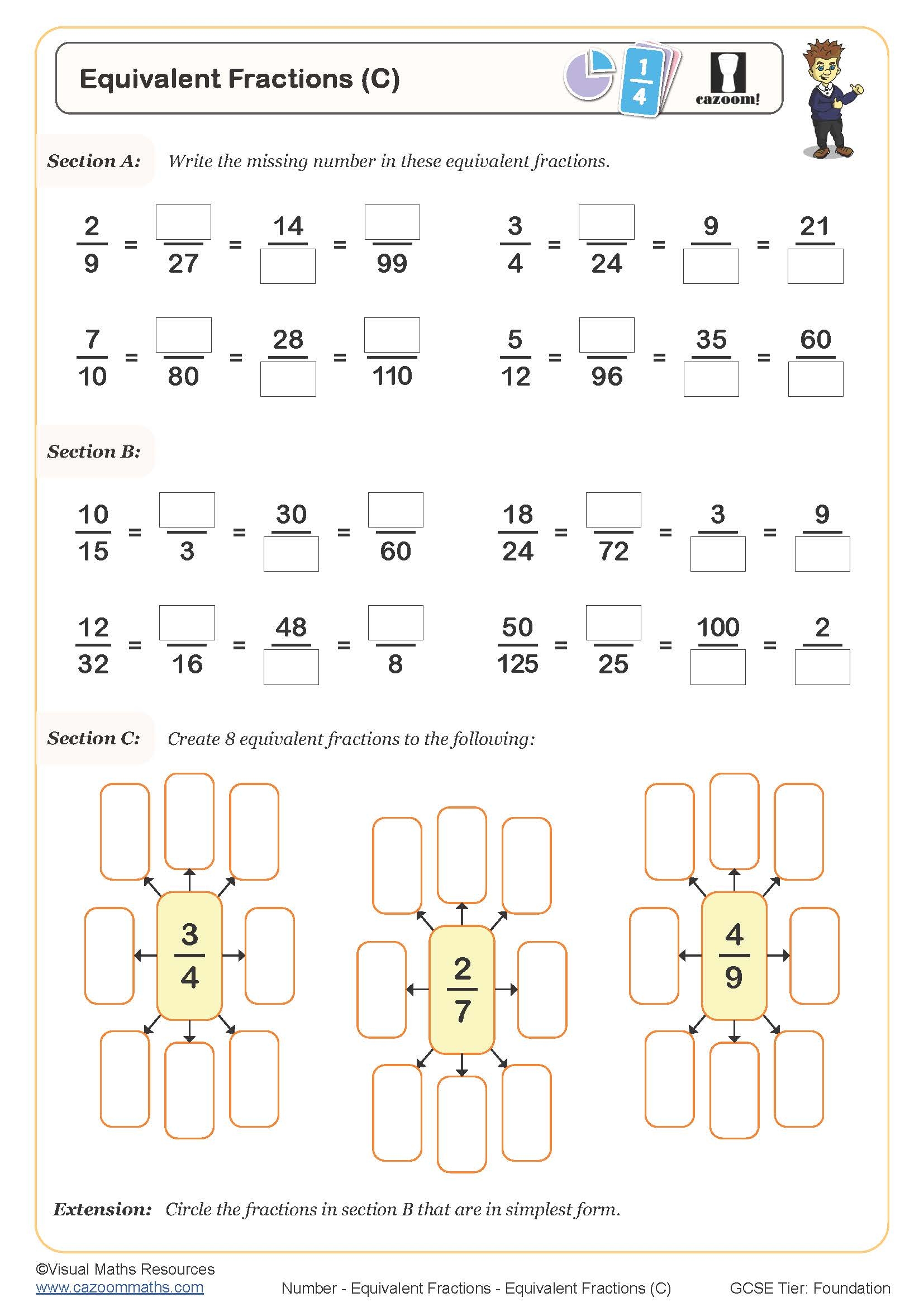 Create Equivalent Fractions Using Multiplication Math Worksheets