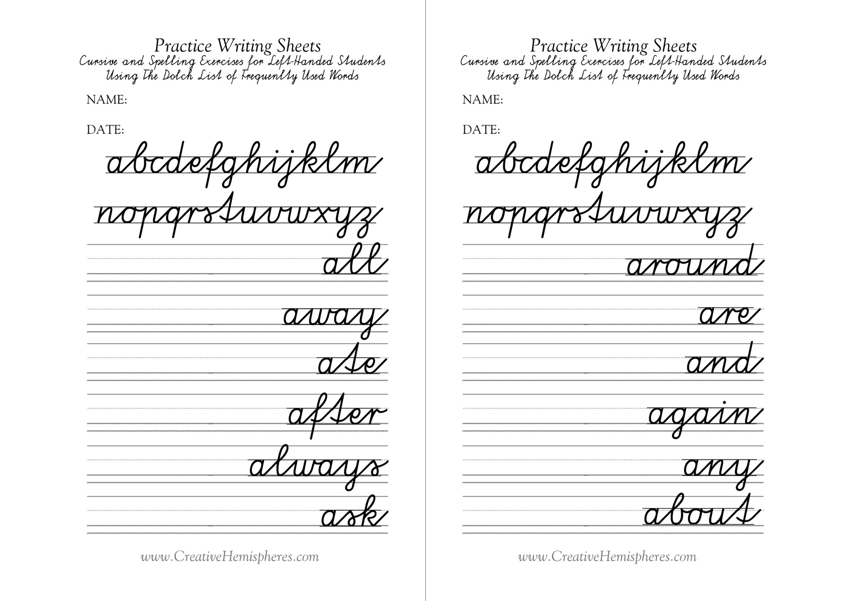 Cursive Writing Worksheets For Left Handers Download Printable 