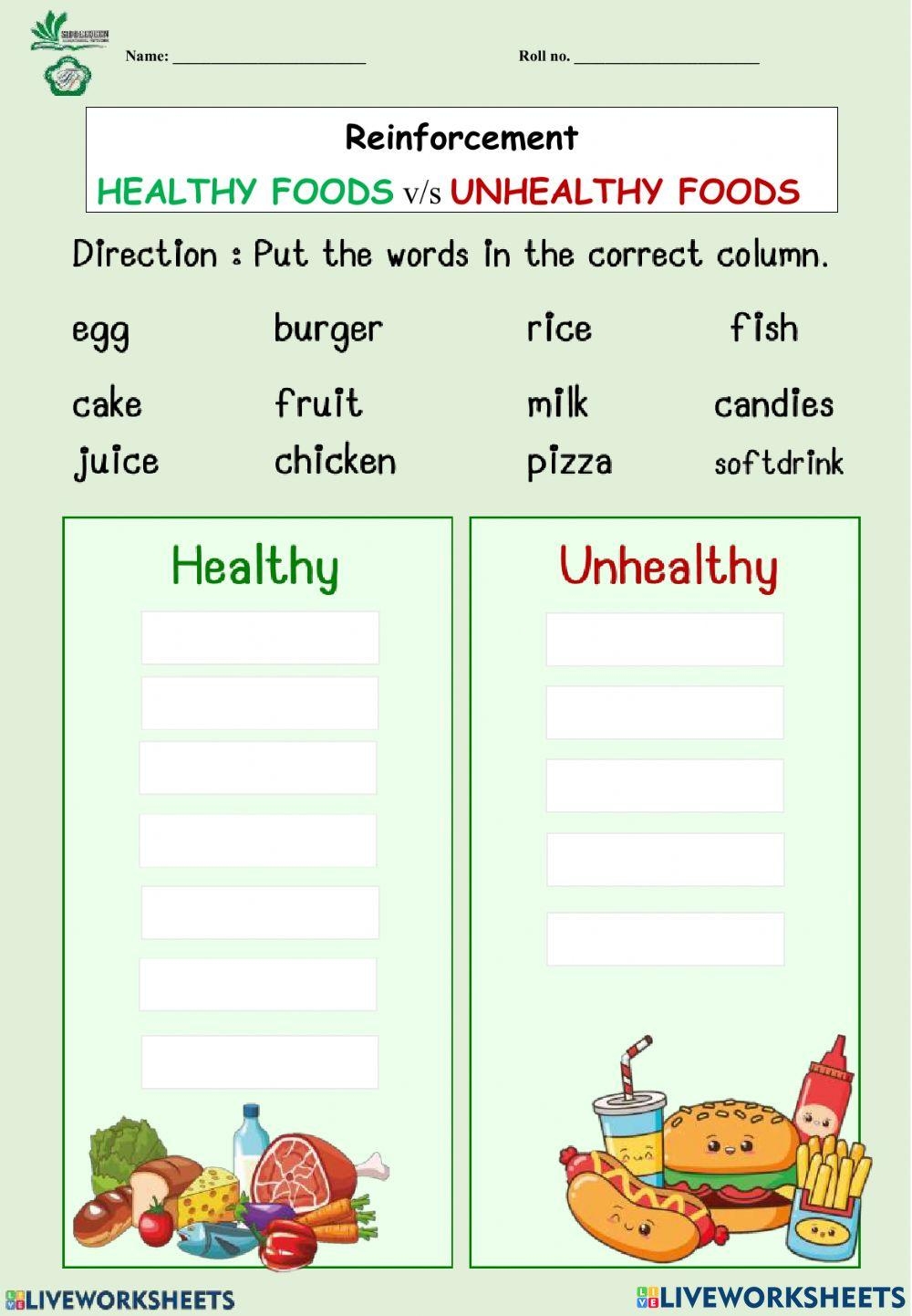 Cut And Paste Healthy And Unhealthy Food ESL Worksheet By 