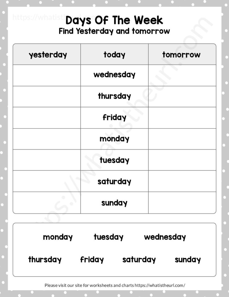 Days Of The Week Worksheet 1 Your Home Teacher